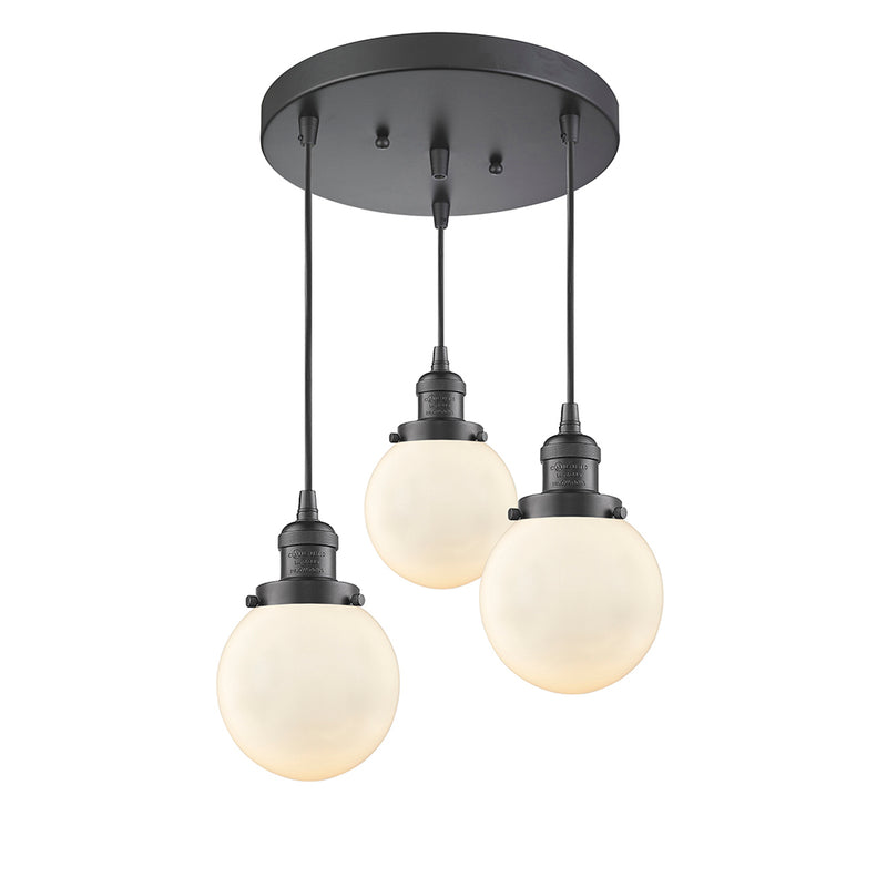 Beacon Multi-Pendant shown in the Oil Rubbed Bronze finish with a Matte White shade