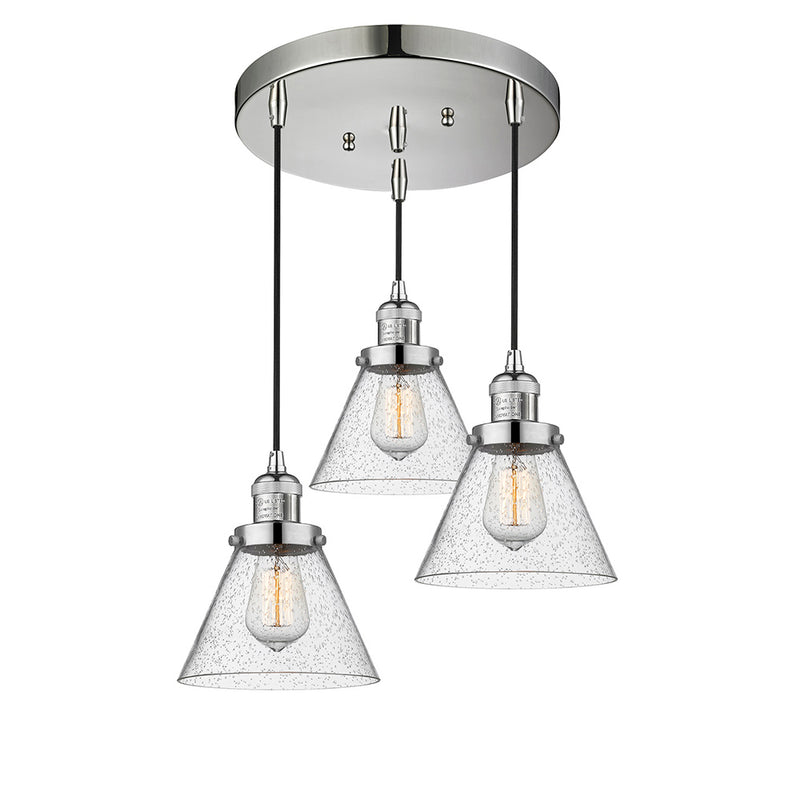 Cone Multi-Pendant shown in the Polished Nickel finish with a Seedy shade