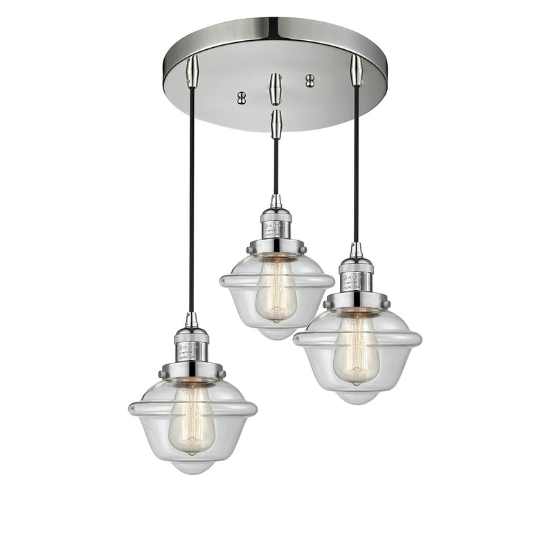 Oxford Multi-Pendant shown in the Polished Nickel finish with a Clear shade