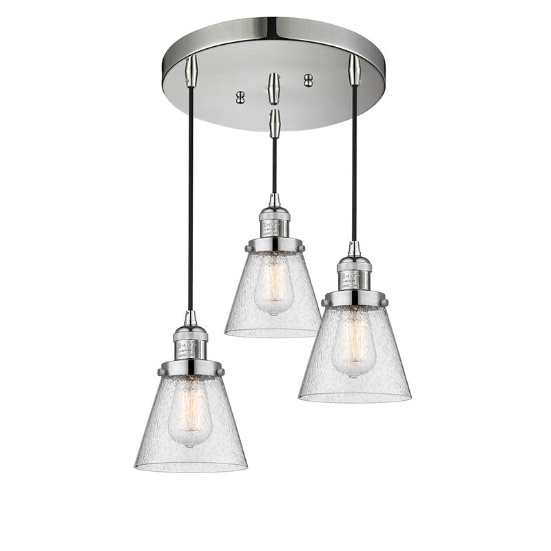 Cone Multi-Pendant shown in the Polished Nickel finish with a Seedy shade