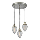 Geneseo Multi-Pendant shown in the Brushed Satin Nickel finish with a Clear Crackled shade