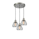 Fulton Multi-Pendant shown in the Brushed Satin Nickel finish with a Clear shade