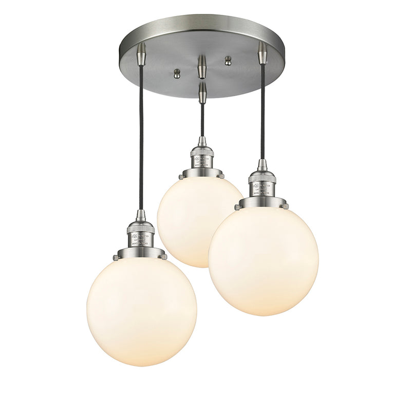 Beacon Multi-Pendant shown in the Brushed Satin Nickel finish with a Matte White shade