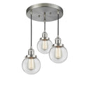 Beacon Multi-Pendant shown in the Brushed Satin Nickel finish with a Clear shade