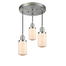 Dover Multi-Pendant shown in the Brushed Satin Nickel finish with a Matte White shade