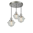 Oxford Multi-Pendant shown in the Brushed Satin Nickel finish with a Seedy shade