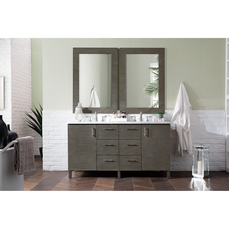 James Martin Metropolitan 60" Silver Oak Double Vanity with 3 cm Carrara Marble Top 850-V60D-SOK-3CAR