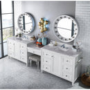 James Martin Copper Cove Encore 122" Double Vanity Set Bright White with Makeup Table 3 cm Carrara Marble Top 301-V122-BW-DU-3CAR