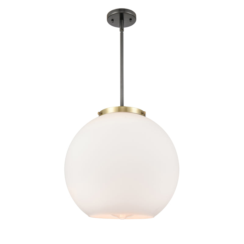 Athens Pendant shown in the Black Antique Brass finish with a Matte White shade