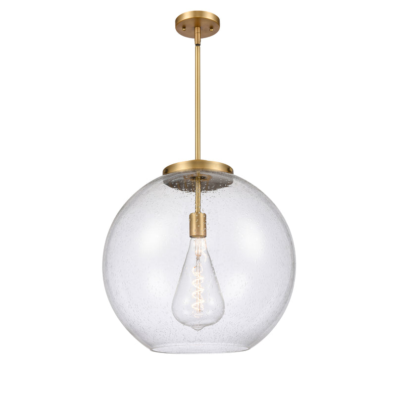 Athens Pendant shown in the Brushed Brass finish with a Seedy shade