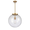 Beacon Pendant shown in the Brushed Brass finish with a Seedy shade