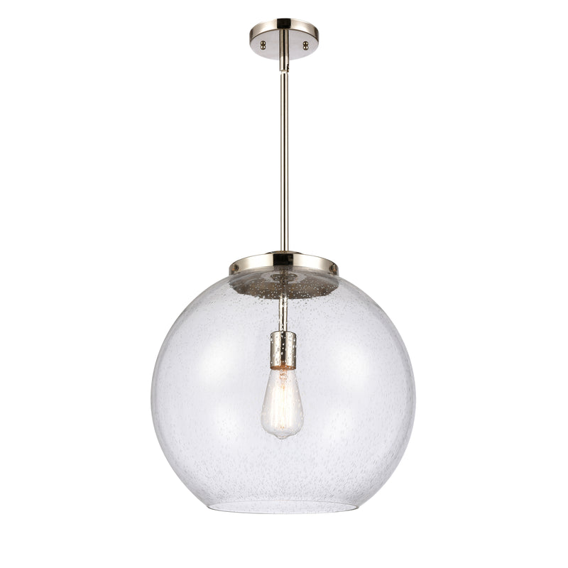 Athens Pendant shown in the Polished Nickel finish with a Seedy shade