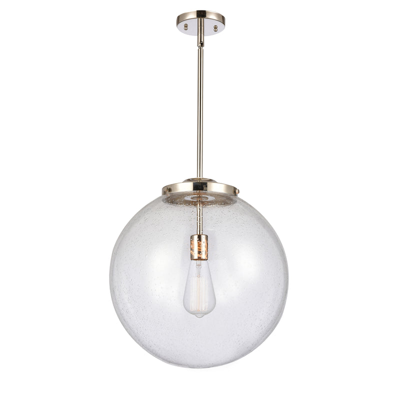 Beacon Pendant shown in the Polished Nickel finish with a Seedy shade