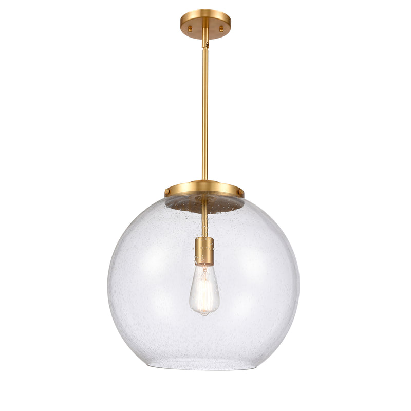 Athens Pendant shown in the Satin Gold finish with a Seedy shade