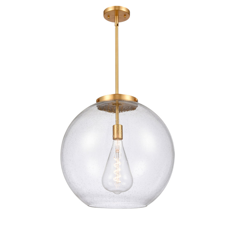 Athens Pendant shown in the Satin Gold finish with a Seedy shade