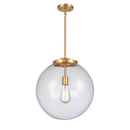 Beacon Pendant shown in the Satin Gold finish with a Clear shade