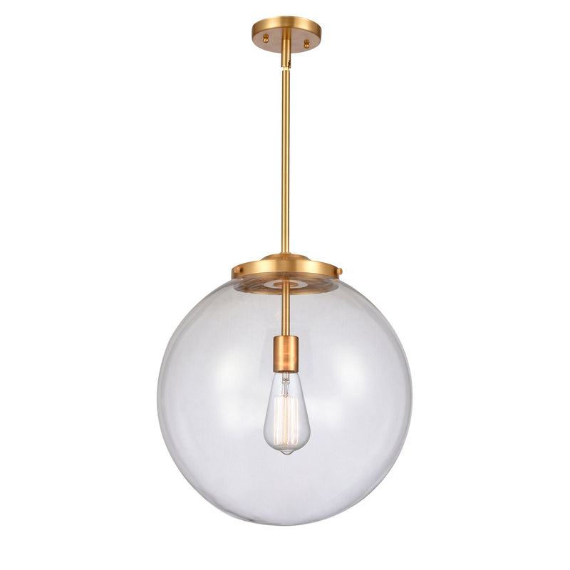 Beacon Pendant shown in the Satin Gold finish with a Clear shade