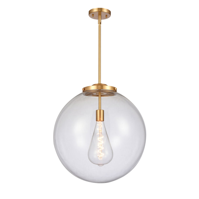 Beacon Pendant shown in the Satin Gold finish with a Clear shade