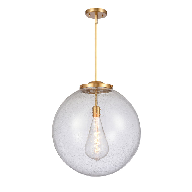 Beacon Pendant shown in the Satin Gold finish with a Seedy shade