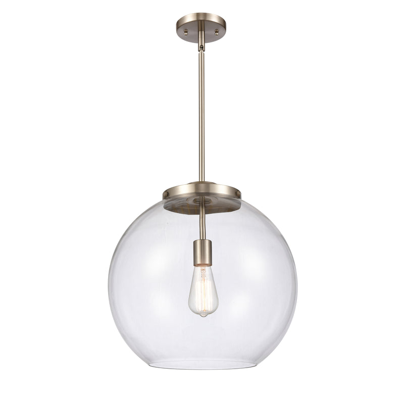 Athens Pendant shown in the Brushed Satin Nickel finish with a Clear shade