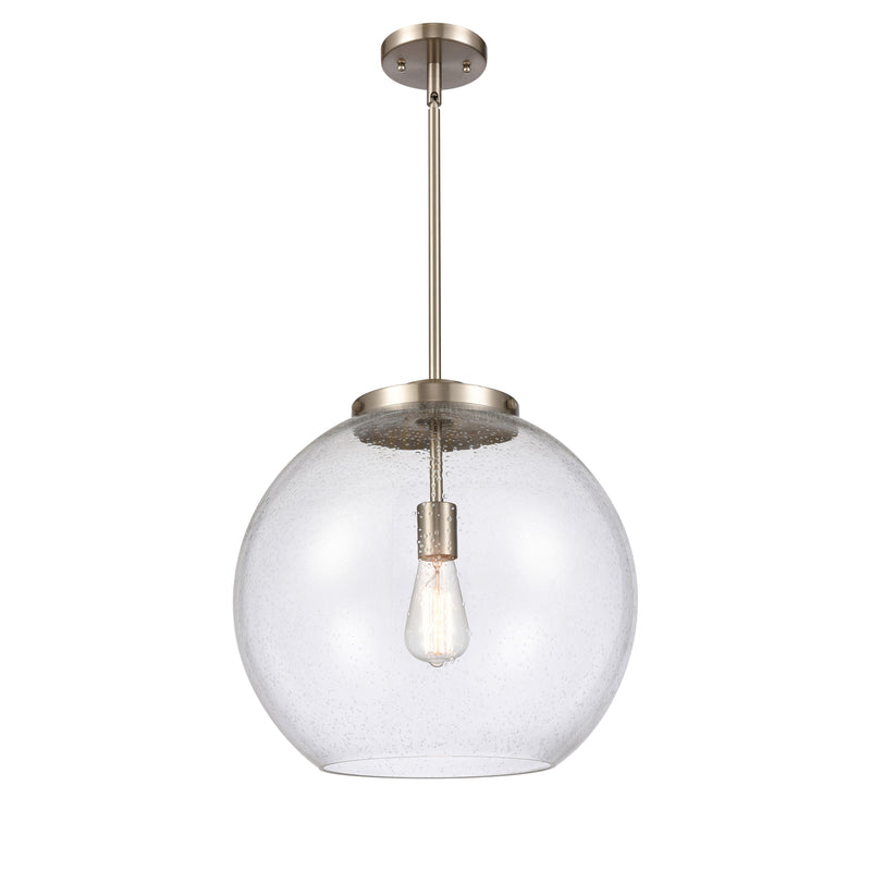 Athens Pendant shown in the Brushed Satin Nickel finish with a Seedy shade