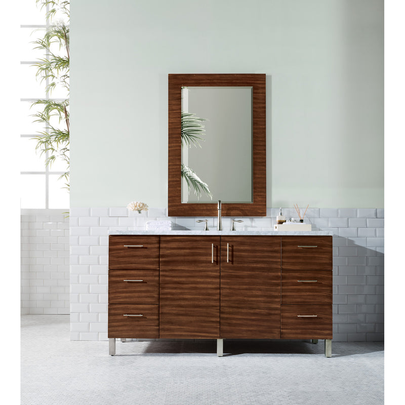 James Martin Metropolitan 60" American Walnut Single Vanity with 3 cm Carrara Marble Top 850-V60S-AWT-3CAR