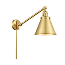 Appalachian Swing Arm shown in the Satin Gold finish with a Satin Gold shade