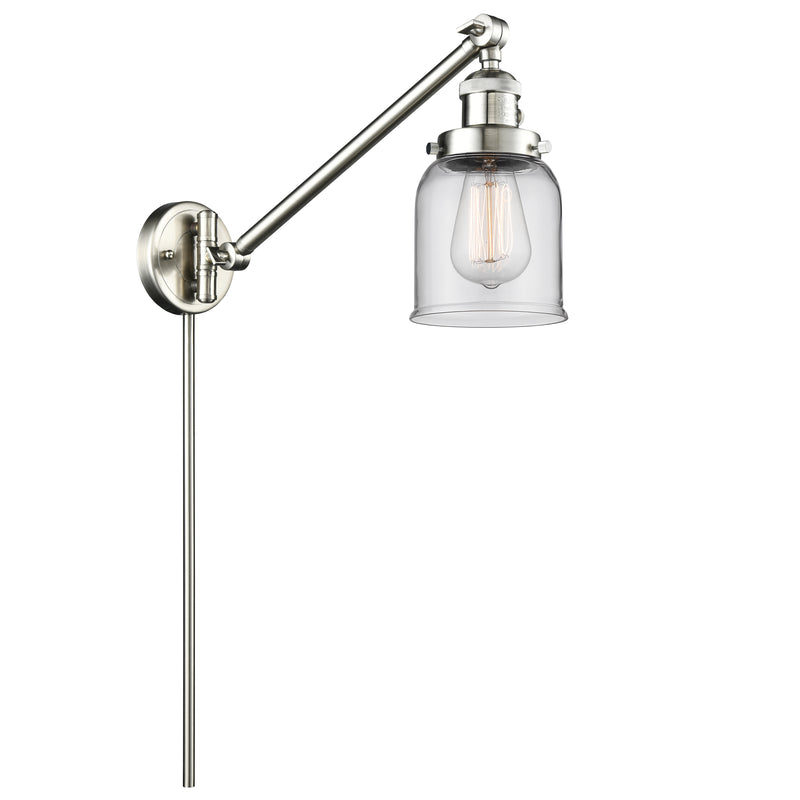 Bell Swing Arm shown in the Brushed Satin Nickel finish with a Clear shade