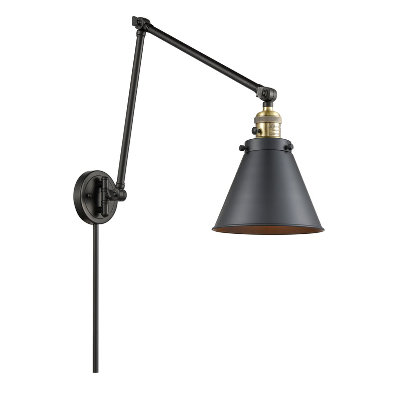 Appalachian Swing Arm shown in the Black Antique Brass finish with a Matte Black shade