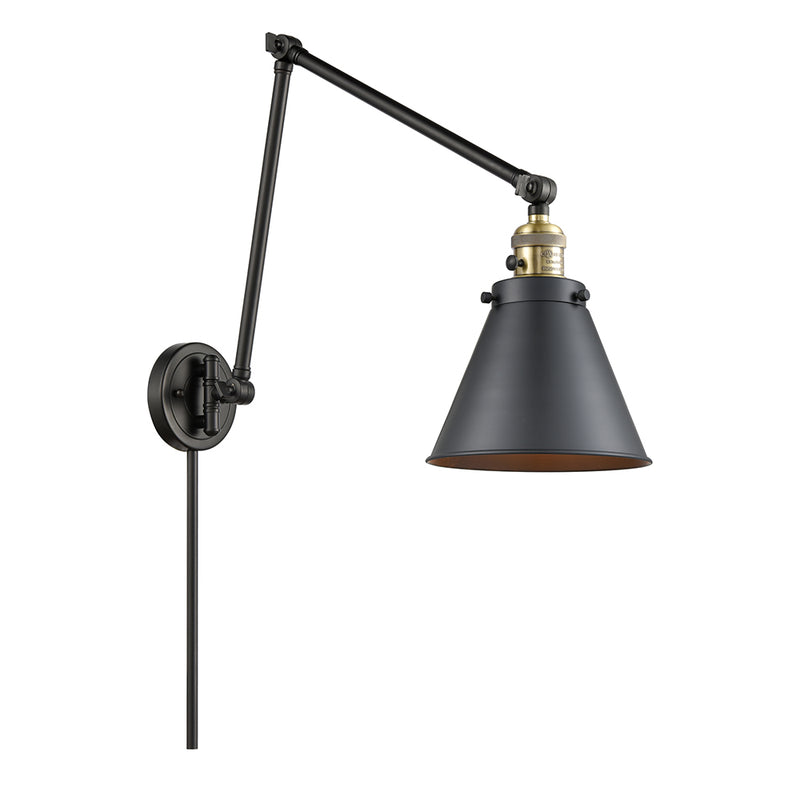 Appalachian Swing Arm shown in the Black Antique Brass finish with a Matte Black shade