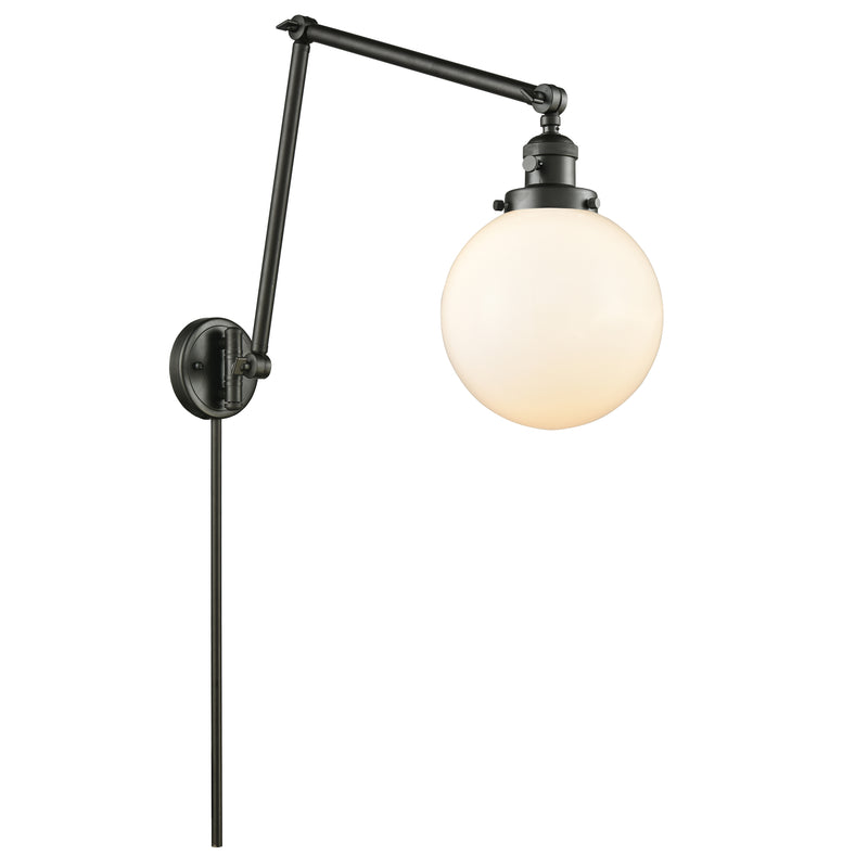 Beacon Swing Arm shown in the Oil Rubbed Bronze finish with a Matte White shade