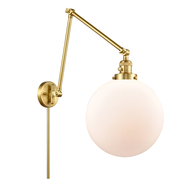 Beacon Swing Arm shown in the Satin Gold finish with a Matte White shade