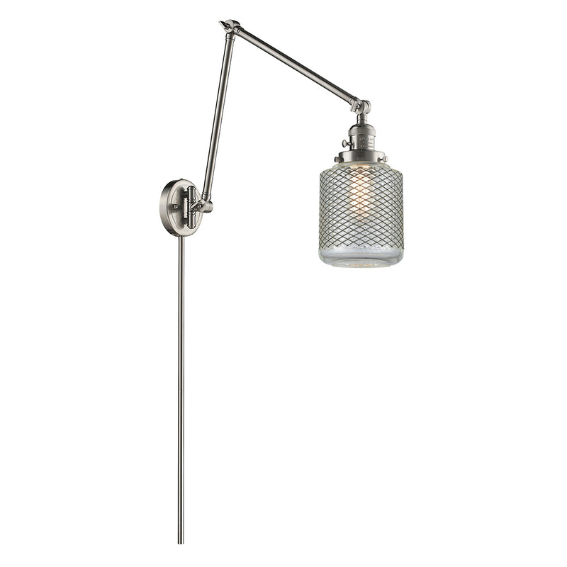 Stanton Swing Arm shown in the Brushed Satin Nickel finish with a Clear Wire Mesh shade