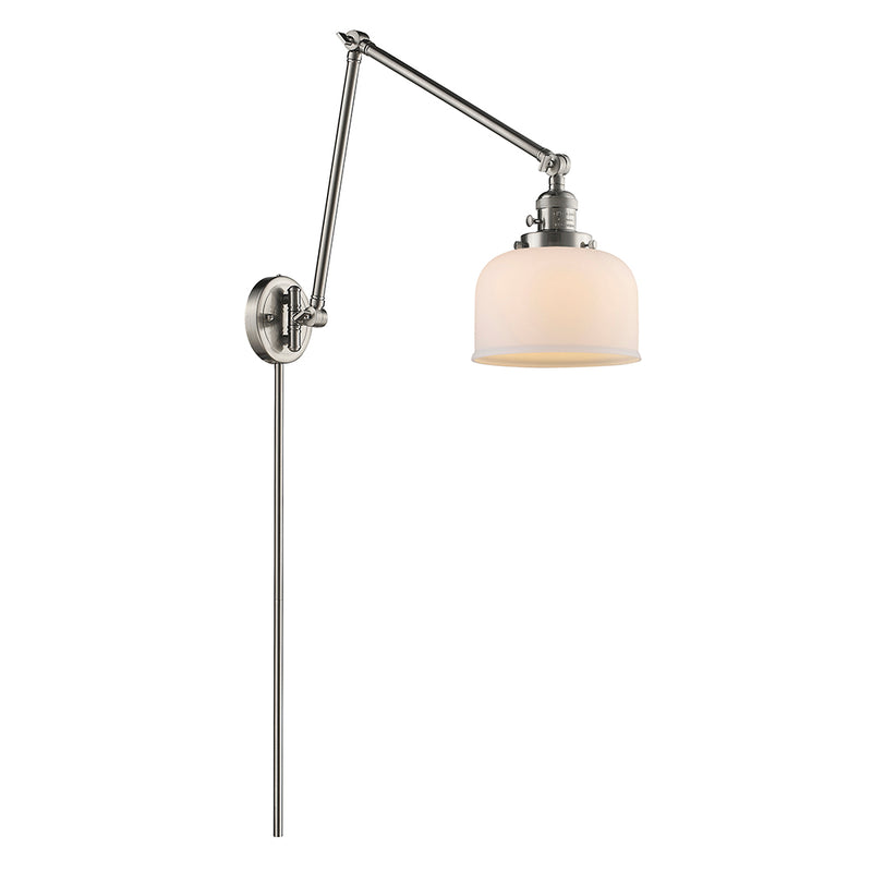 Bell Swing Arm shown in the Brushed Satin Nickel finish with a Matte White shade