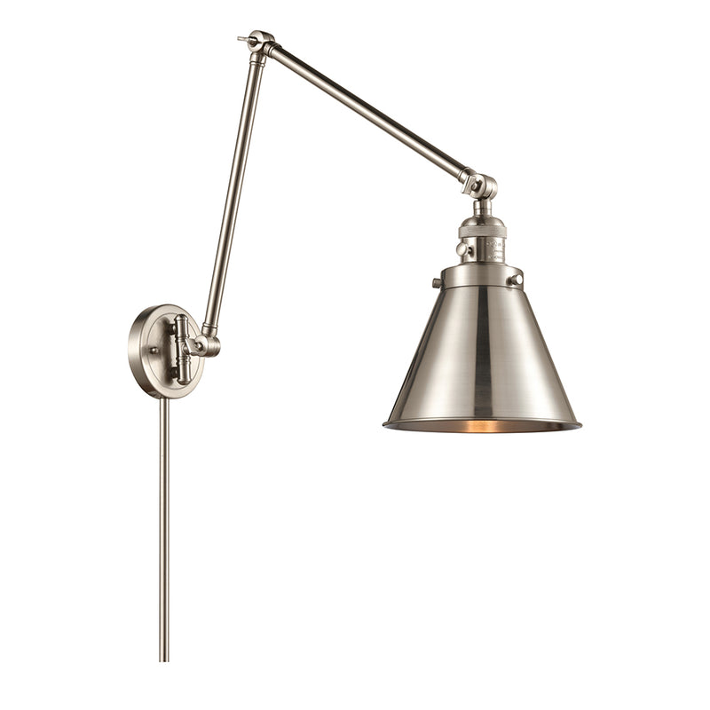 Appalachian Swing Arm shown in the Brushed Satin Nickel finish with a Brushed Satin Nickel shade