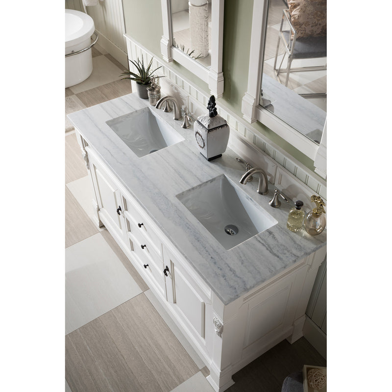 James Martin Brookfield 60" Bright White Double Vanity with 3 cm Arctic Fall Solid Surface Top 147-V60D-BW-3AF