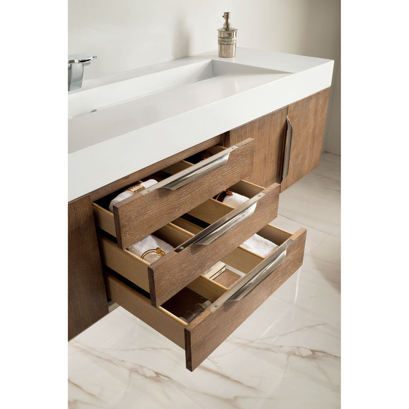 James Martin Mercer Island 72" Single Vanity Latte Oak with Glossy White Composite Top 389-V72S-LTO-A-GW