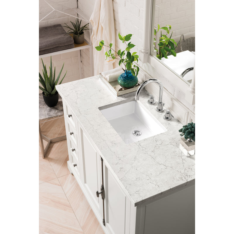 James Martin Providence 48" Single Vanity Cabinet Bright White with 3 cm Eternal Jasmine Pearl Quartz Top 238-105-V48-BW-3EJP