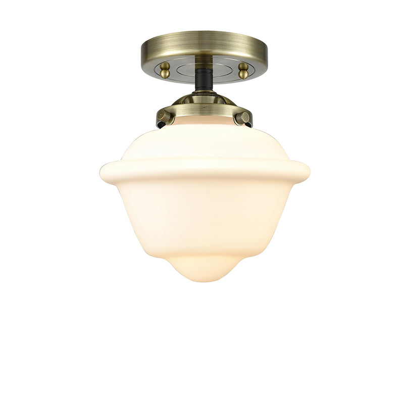 Oxford Semi-Flush Mount shown in the Black Antique Brass finish with a Matte White shade