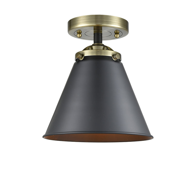 Appalachian Semi-Flush Mount shown in the Black Antique Brass finish with a Matte Black shade