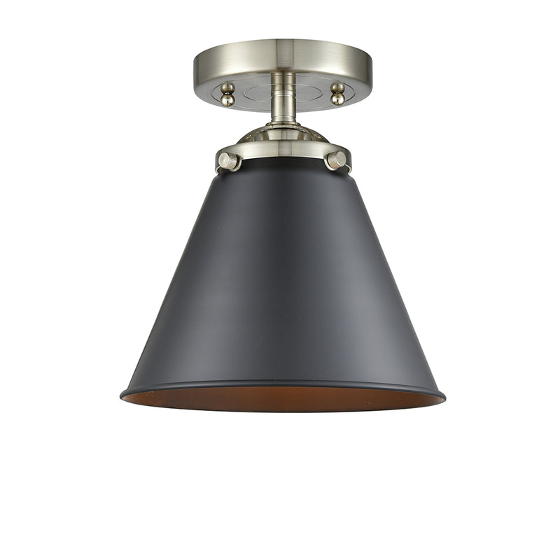 Appalachian Semi-Flush Mount shown in the Brushed Satin Nickel finish with a Matte Black shade