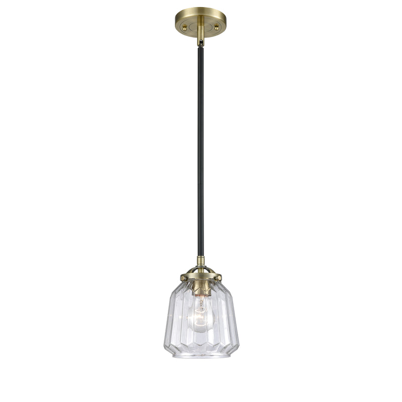 Chatham Mini Pendant shown in the Black Antique Brass finish with a Clear shade