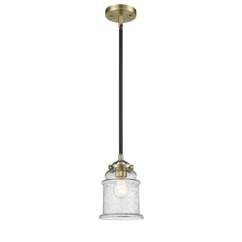 Canton Mini Pendant shown in the Black Antique Brass finish with a Seedy shade