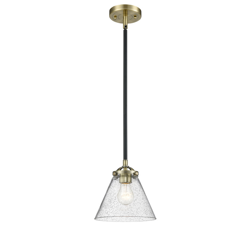 Cone Mini Pendant shown in the Black Antique Brass finish with a Seedy shade