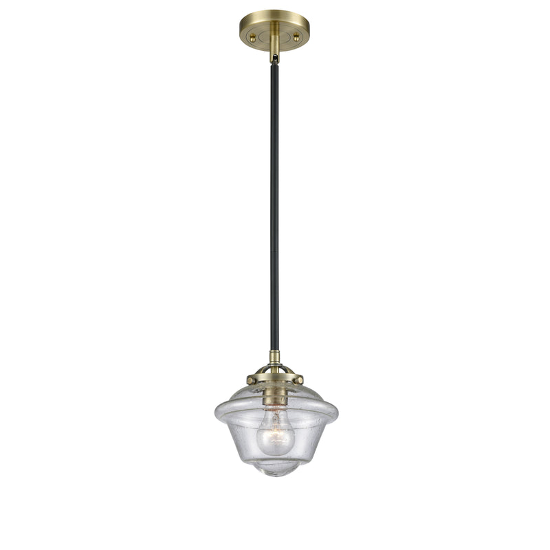 Oxford Mini Pendant shown in the Black Antique Brass finish with a Seedy shade