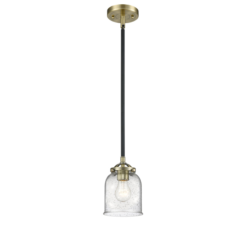 Bell Mini Pendant shown in the Black Antique Brass finish with a Seedy shade