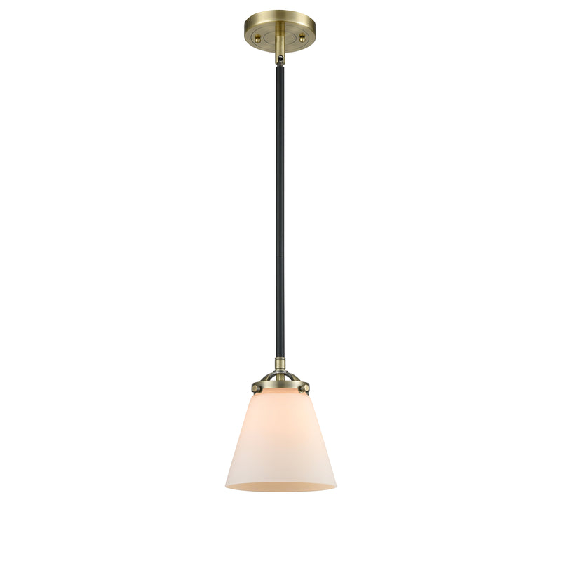 Cone Mini Pendant shown in the Black Antique Brass finish with a Matte White shade