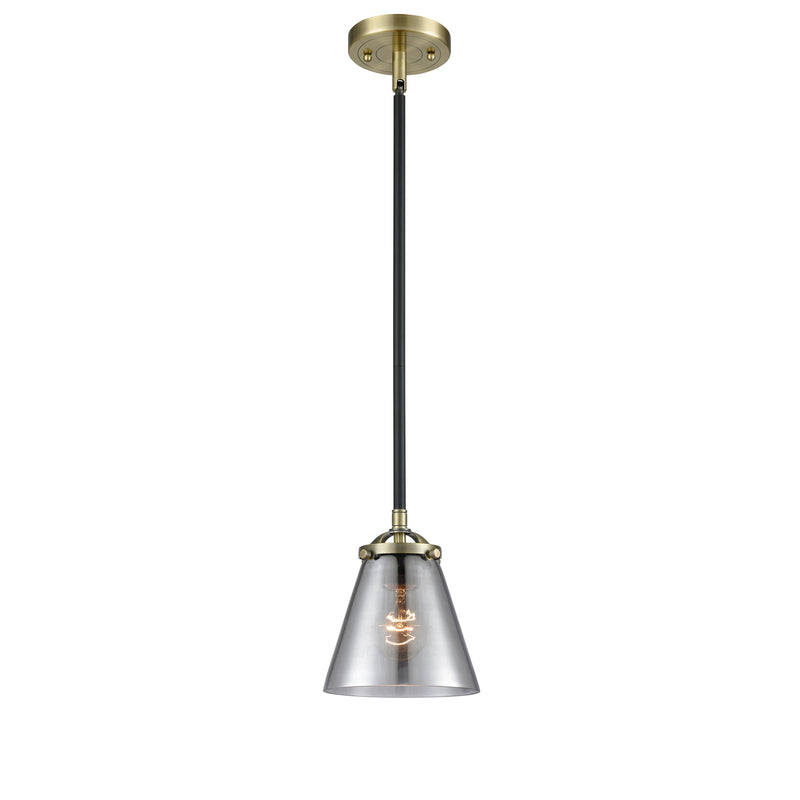 Cone Mini Pendant shown in the Black Antique Brass finish with a Plated Smoke shade