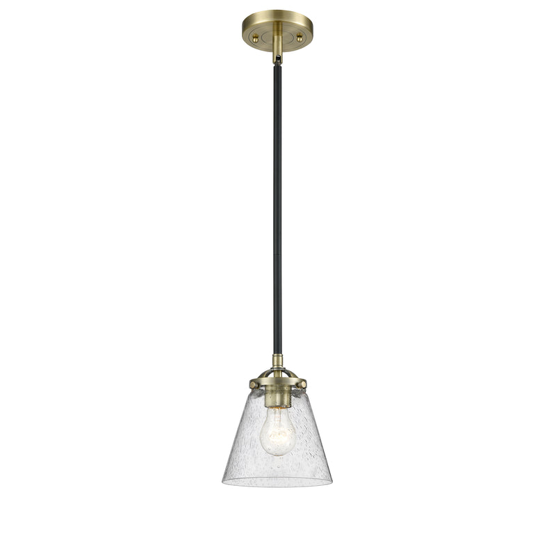 Cone Mini Pendant shown in the Black Antique Brass finish with a Seedy shade