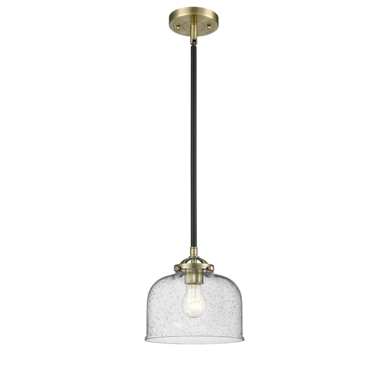 Bell Mini Pendant shown in the Black Antique Brass finish with a Seedy shade